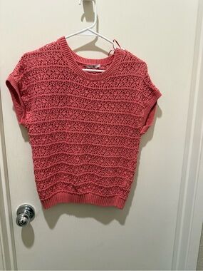 Coral Knit Short-Sleeve Sweater Top